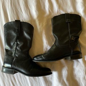 Genuine leather black cowboy boots